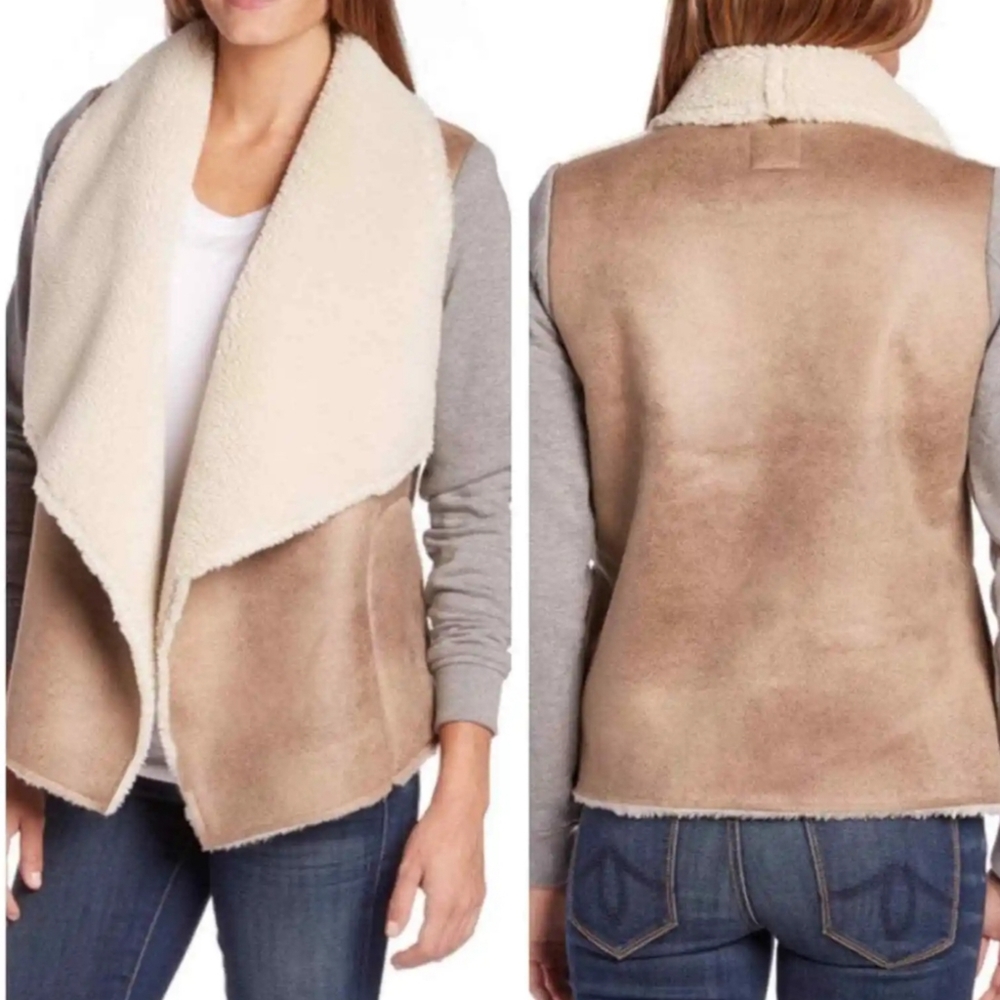 Billabong Open Front Mixed Media Shearling Waterfall Jacket Size S
